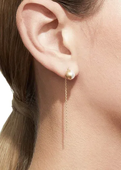 Shop Shihara Half Pearl Chain Earring 90° In 18k Yellow Gold