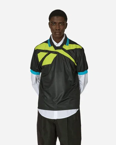 Shop Reebok Botter Vector Layered Polo Shirt Black / Acid Yellow In Blue