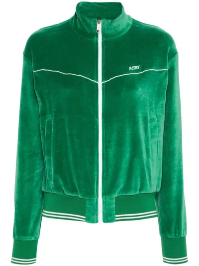 Shop Autry Chenille Zip-up Sweatshirt In Grn Emerald