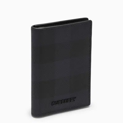 Shop Burberry Navy Book Card Holder With Check Motif In Blue