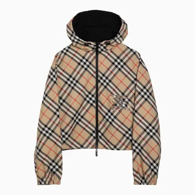 Shop Burberry Reversible Sand-coloured Cropped Jacket With Check Pattern In Beige