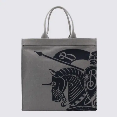 Shop Burberry Grey Leather Tote Bag In Knight
