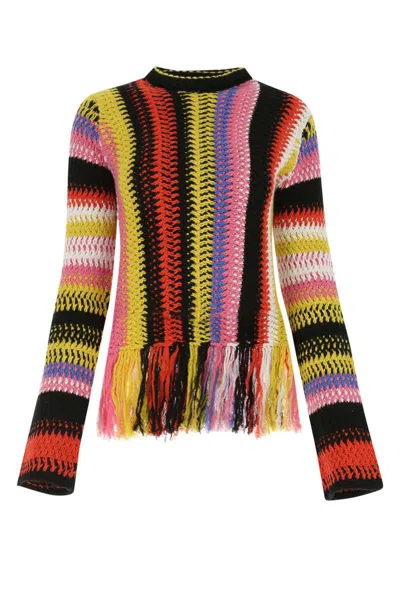 Chloé Fringed Bottom Crochet Sweater With Multicolor Motif In 9ce
