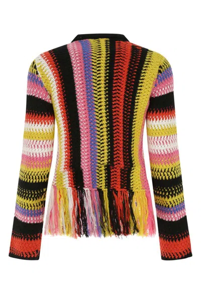 Chloé Fringed Bottom Crochet Sweater With Multicolor Motif In 9ce