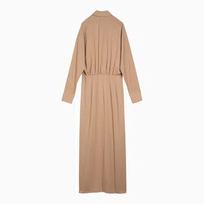 Shop Federica Tosi Desert-coloured Striped Blend Chemisier Dress In Brown