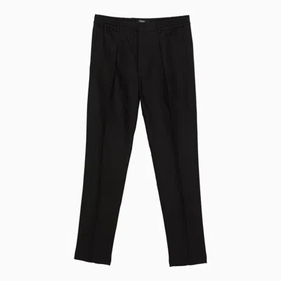 Shop Fendi Cotton-blend Trousers In Black