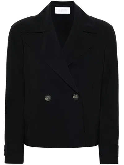Shop Harris Wharf London Double-breasted Coat In Black