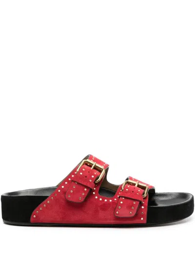 Shop Isabel Marant Lennyo Suede Sandals In Scarlet Red
