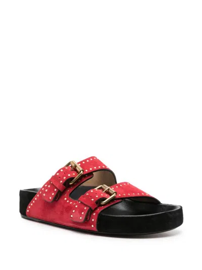 Shop Isabel Marant Lennyo Suede Sandals In Scarlet Red