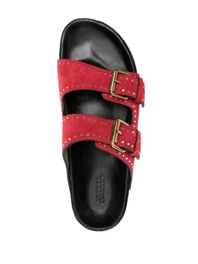 Shop Isabel Marant Lennyo Suede Sandals In Scarlet Red