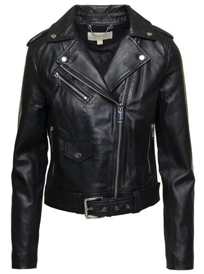 Shop Michael Kors M  Woman's Black Leather Biker Jacket