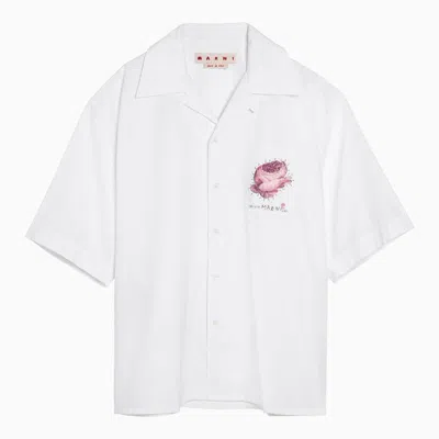 Shop Marni Bowling Shirt With Flower Appliqué In White