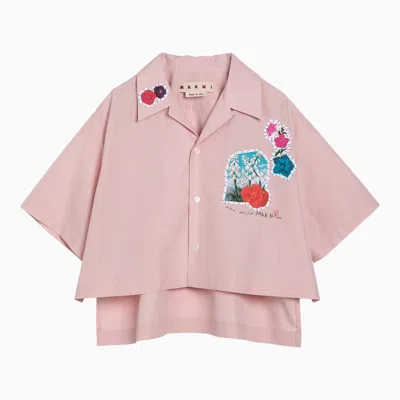Shop Marni Cropped Shirt With Appliqué In Pink