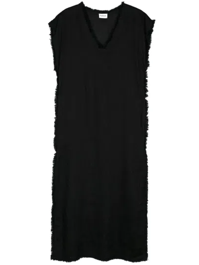 Shop P.a.r.o.s.h . Frayed Linen Midi Dress In Nero