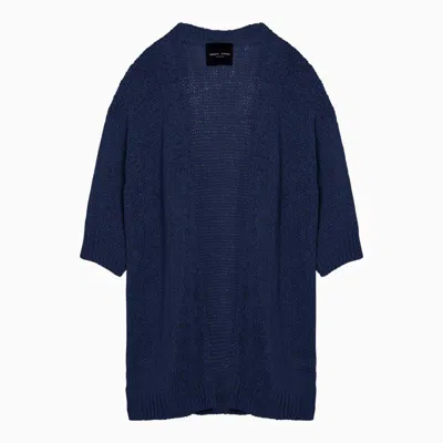 Shop Roberto Collina Navy Cardigan In Blend Knit In Blue