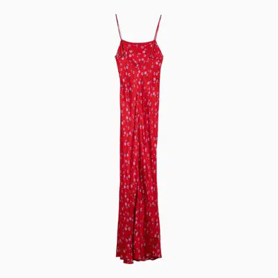 Shop Rotate Birger Christensen Red Long Dress With Shoulder Straps In Print