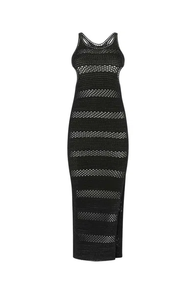Saint Laurent Knitted Crochet Cut-out Midi Dress In 1000