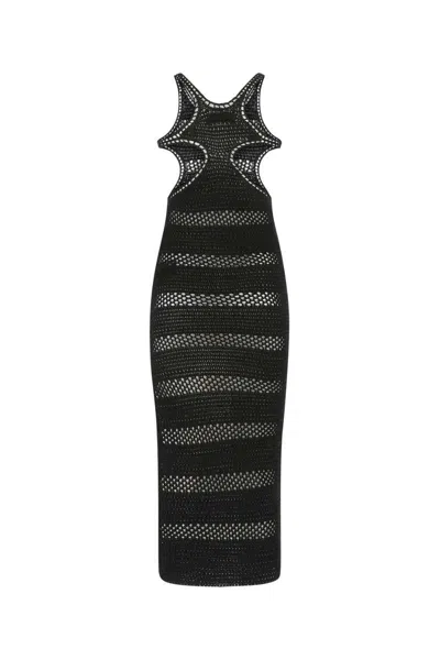 Saint Laurent Knitted Crochet Cut-out Midi Dress In 1000