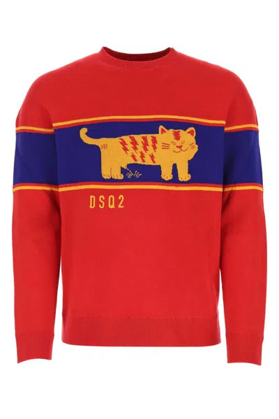 Dsquared2 Multicolor Cotton Oversize Sweater In Multicoloured