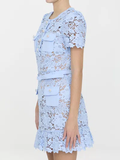 Shop Self-portrait Lace Mini Dress In Blue