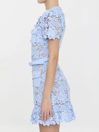 Shop Self-portrait Lace Mini Dress In Blue