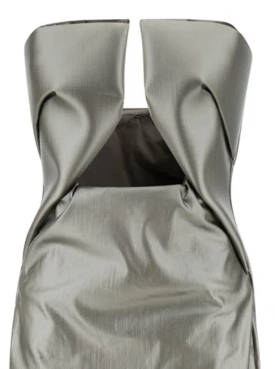 Shop Rick Owens 'prown' Maxi Silver Dress With Cut-out Detail In Stretch Cotton Woman In Grey