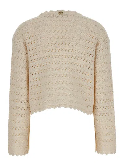 Shop Twinset Beige Open-knit Jumper In Cotton Blend Woman In White