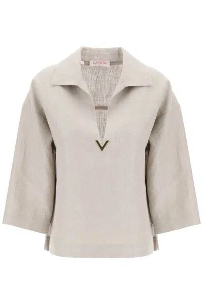 Shop Valentino Linen Canvas Tunic Garment For In Beige
