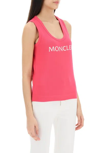 Shop Moncler Logo Print Ribbed Tank Top In Pink