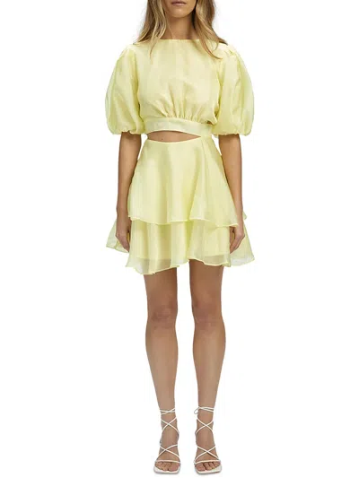 Shop Bardot Enya Womens Illusion Short Fit & Flare Dress In Yellow