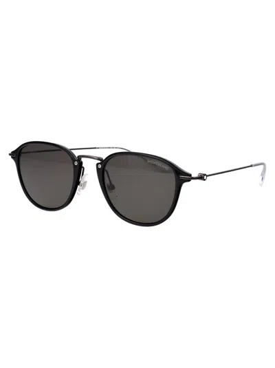 Shop Montblanc Sunglasses In 008 Black Ruthenium Grey