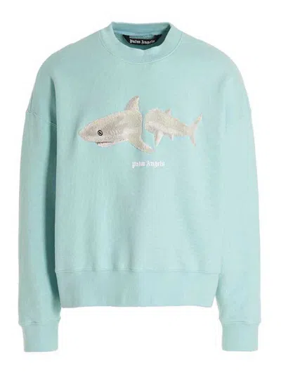 Shop Palm Angels 'white Shark' Sweatshirt In Blue