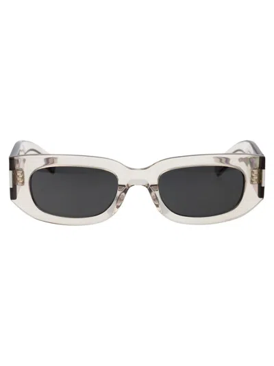 Shop Saint Laurent Sunglasses In 003 Beige Beige Grey