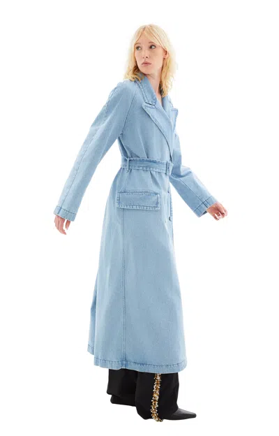Dries Van Noten Double-breasted Belted Denim Coat In Light Blue