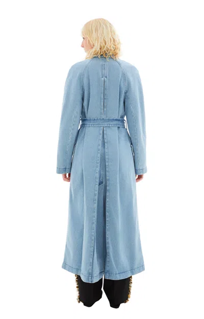 Dries Van Noten Double-breasted Belted Denim Coat In Light Blue