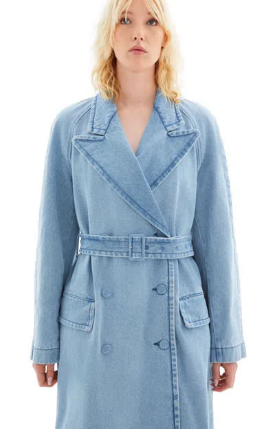 Dries Van Noten Double-breasted Belted Denim Coat In Light Blue