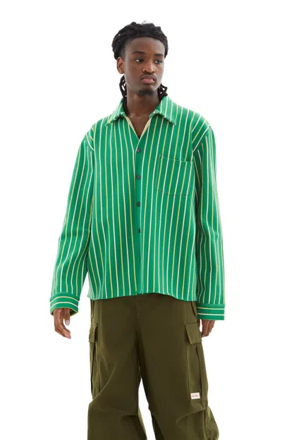 Shop Marni Striped Techno Knit Shirt In Sea Green