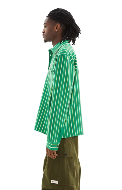 Shop Marni Striped Techno Knit Shirt In Sea Green