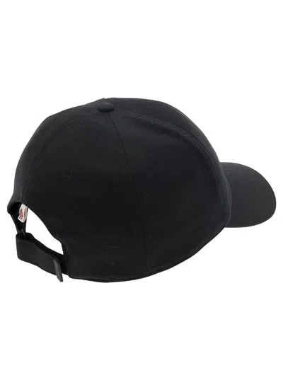 Shop Moncler Black Baseball Cap With Tonal Logo Print In Cotton Man