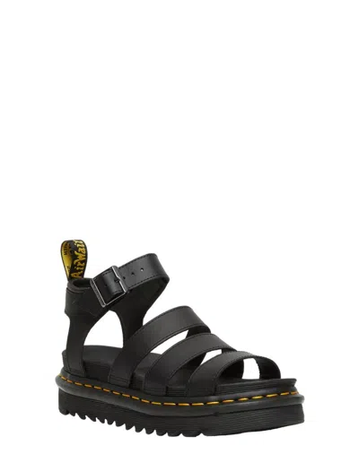Dr. Martens' Dr. Martens Blair Sandal In Tumbled Leather With A Waxy Finish In Black