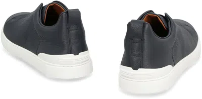 Shop Zegna Triple Stitch Leather Sneakers In Blue