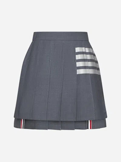 Shop Thom Browne Wool Pleated Miniskirt In Mid Grey