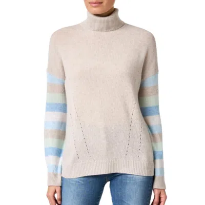 Shop Kinross Stripe Sleeve Turtleneck Sweater In Agate Multi