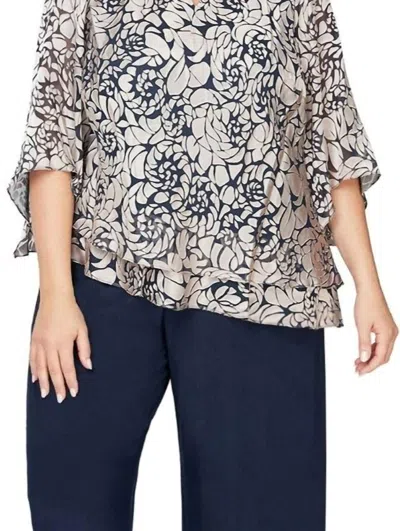 Shop Alex Evenings Printed Blouse With Asymmetric Tiered Hem In Navy/white