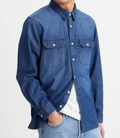 Shop Levi's The Jackson Worker Overshirt In Worn Indigo Dark Wash In Blue