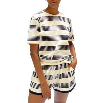 Shop Kule The Short Bundle Stripe Shorts In Cream/navy In Multi