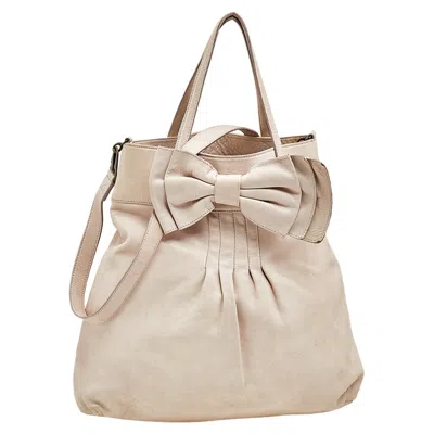 Shop Red Valentino Leather Bow Frame Satchel In Beige