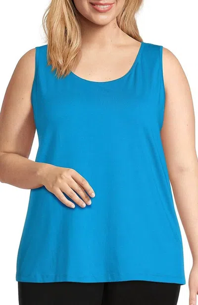 Shop Multiples Double Scoop Neck Tank In Turquoise In Blue