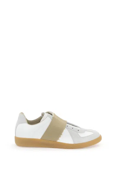 Shop Maison Margiela Replica Sneakers With Elastic Band In White, Grey, Beige