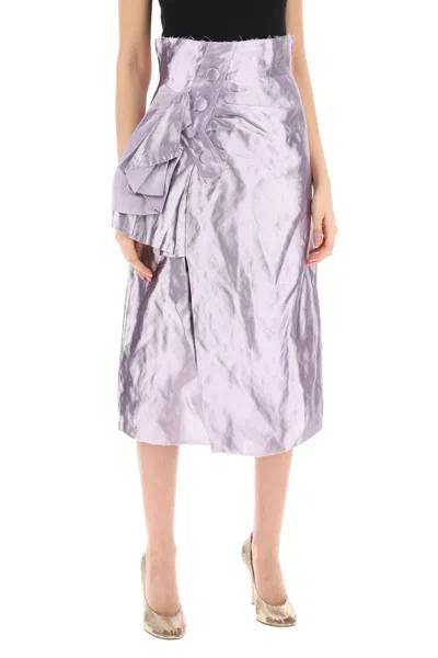 Shop Maison Margiela "metallic Satin Midi Wrap Skirt With In Metallico